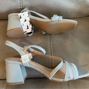 Shimmering Silver Block Heel Sandals